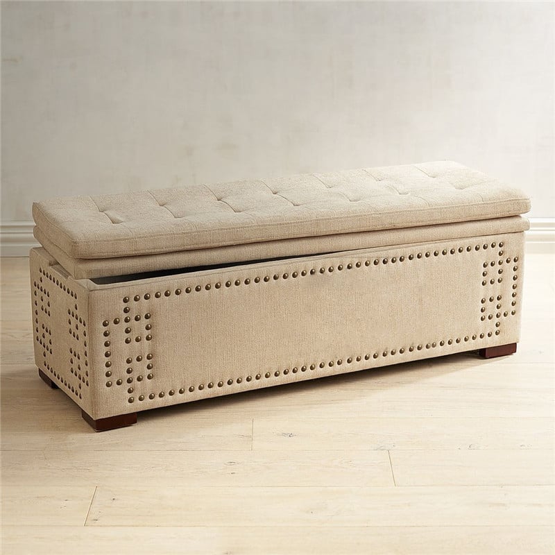 Farmhouse Flip Top Bedroom Storage Bench Linen Upholstered window image