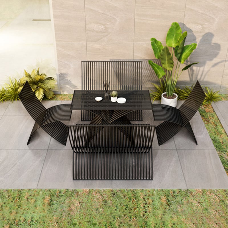 5-Pieces Metal Folding Outdoor Dining Unit with Chair and Rectangle Table window image