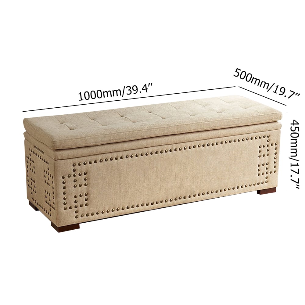 Farmhouse Flip Top Bedroom Storage Bench Linen Upholstered window image