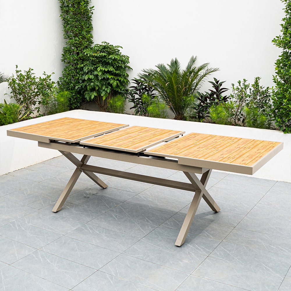 7-Pieces Outdoor Dining Set with Extendable Table and 6 Side Chairs window image