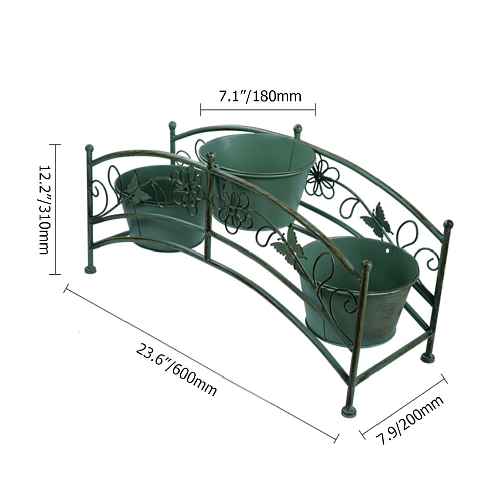 Retro Arched Plant Stand Decor Flower Shelf Outdoors for 3 Floral Pots window image