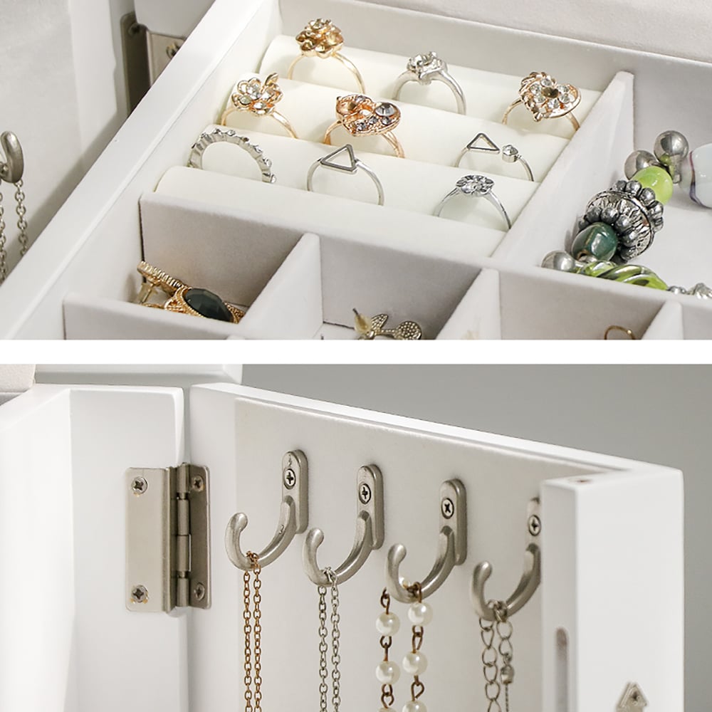 4-Tier Lockable Jewelry Box Storage Case with Drawers & Mirror window image
