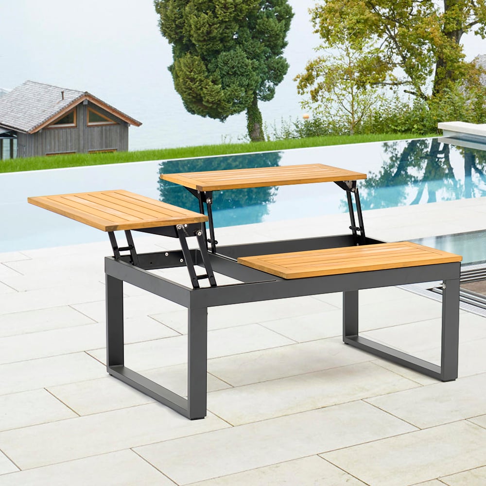 Extendable Rectangle Outdoor Coffee Table with Wood-top window image