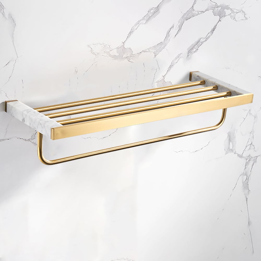 600mm Modern Bathroom Shelf with Brass Towel Rack window image
