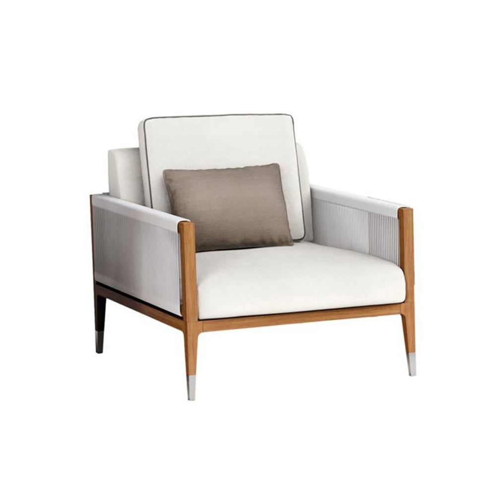 White Woven Rope Outdoor Armchair with  Polyester Pillow Cushion window image