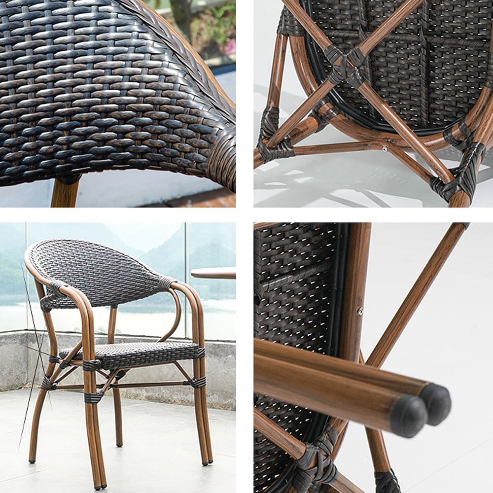 5-Pieces Rattan Patio Dining Set with Glass-top Trestle Table and 4 Rattan Armchair window image