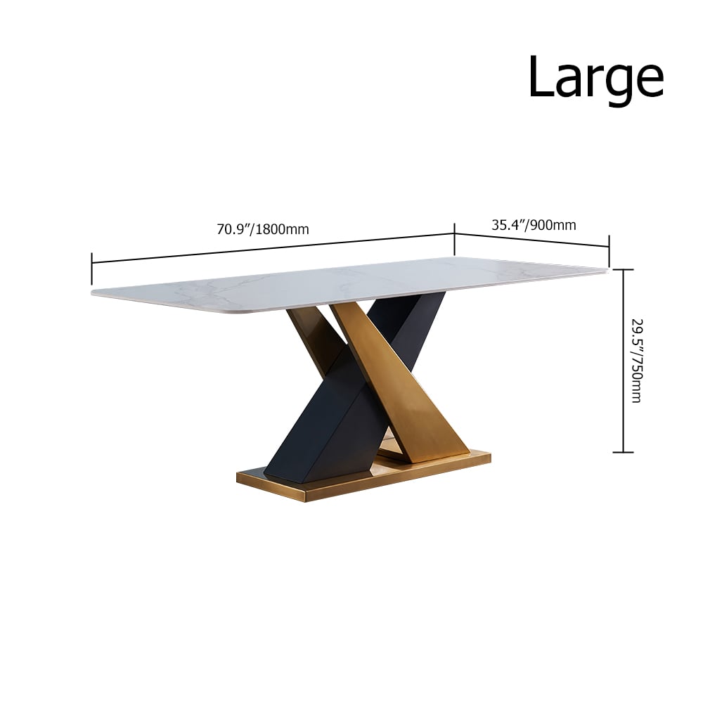 70.9" Modern Dining Table Rectangle Sintered Stone Top Stainless Steel & Titanium Base window image