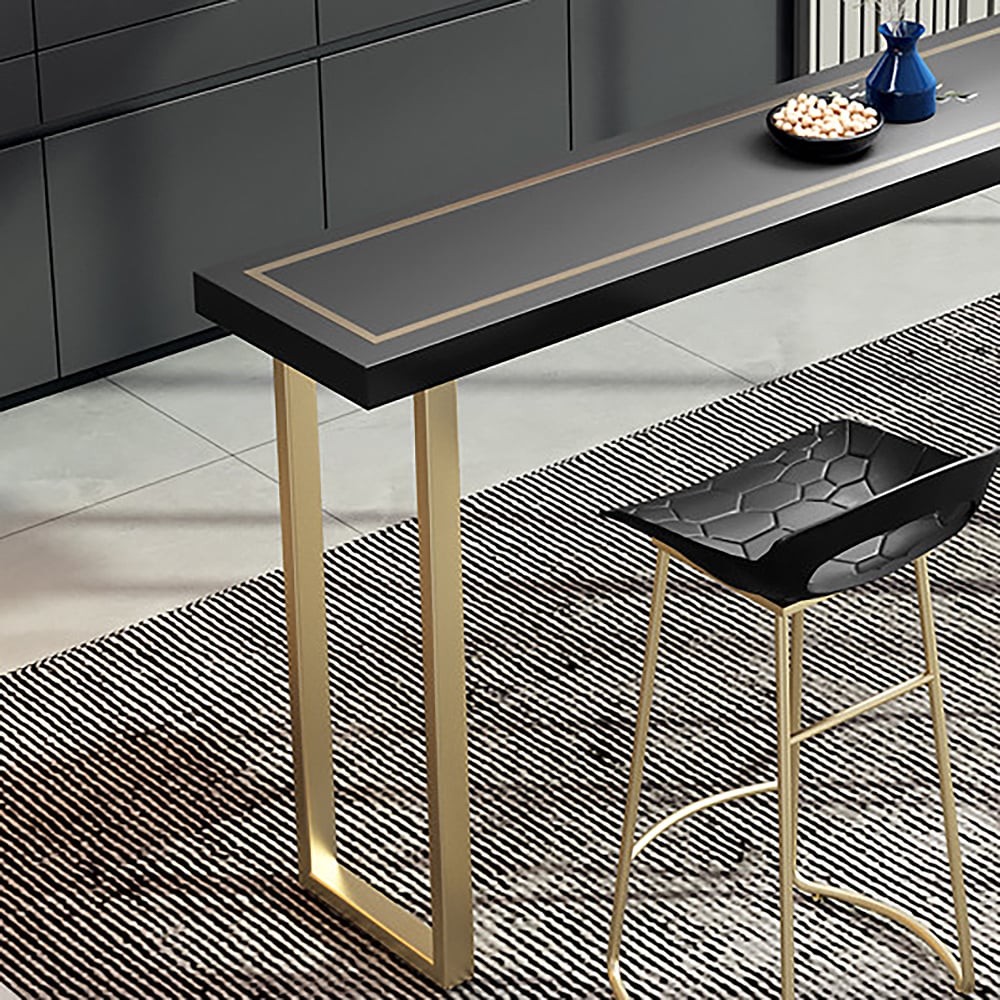 1600mm Modern  Rectangular Black Wooden Bar Table Metal in Gold window image