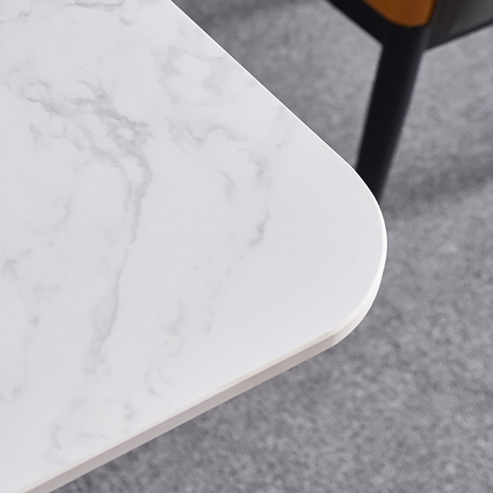 70.9" Modern Dining Table Rectangle Sintered Stone Top Stainless Steel & Titanium Base window image