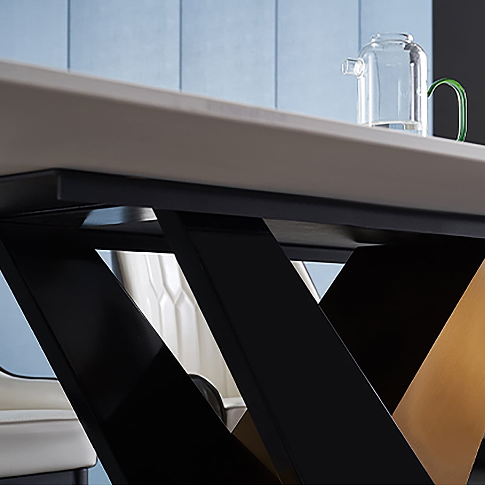 70.9" Modern Dining Table Rectangle Sintered Stone Top Stainless Steel & Titanium Base window image