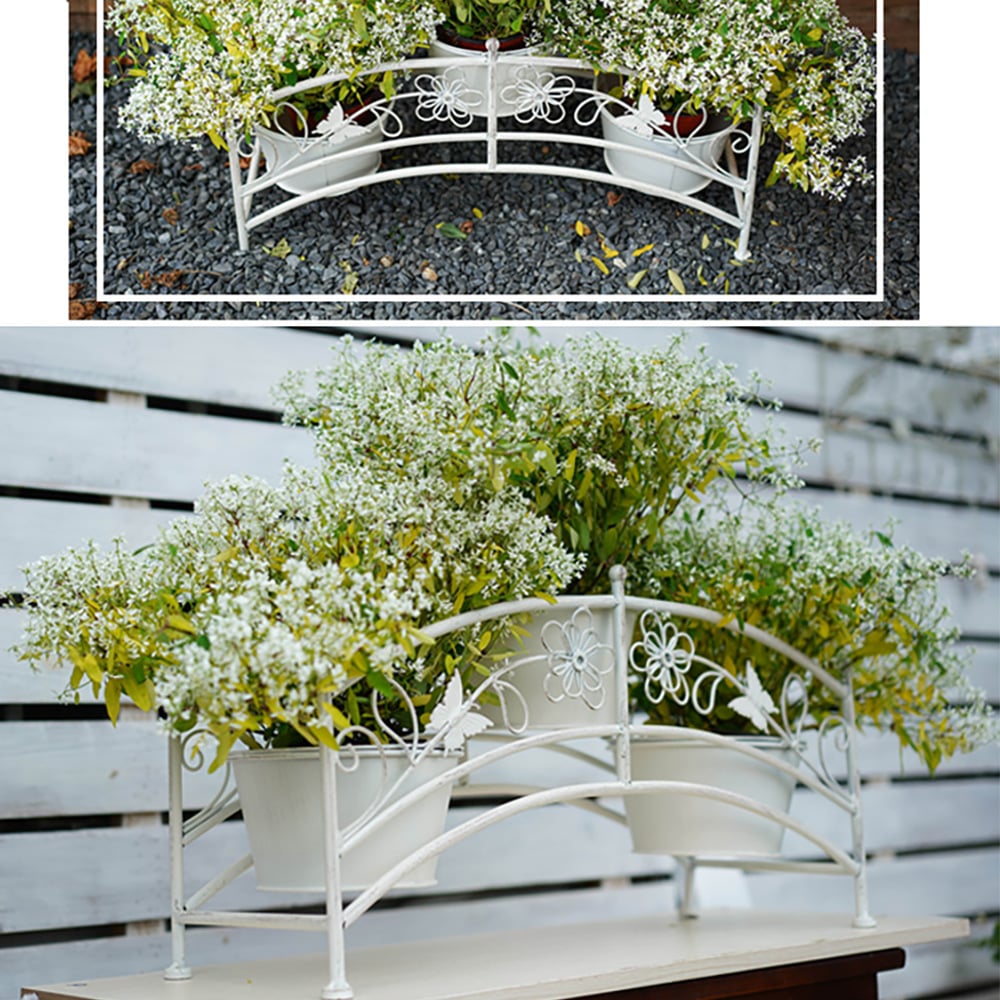 Retro Arched Plant Stand Decor Flower Shelf Outdoors for 3 Floral Pots window image