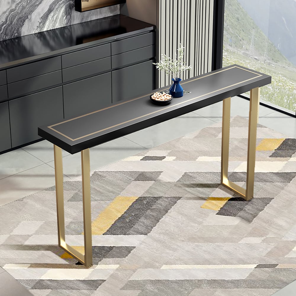1600mm Modern  Rectangular Black Wooden Bar Table Metal in Gold window image