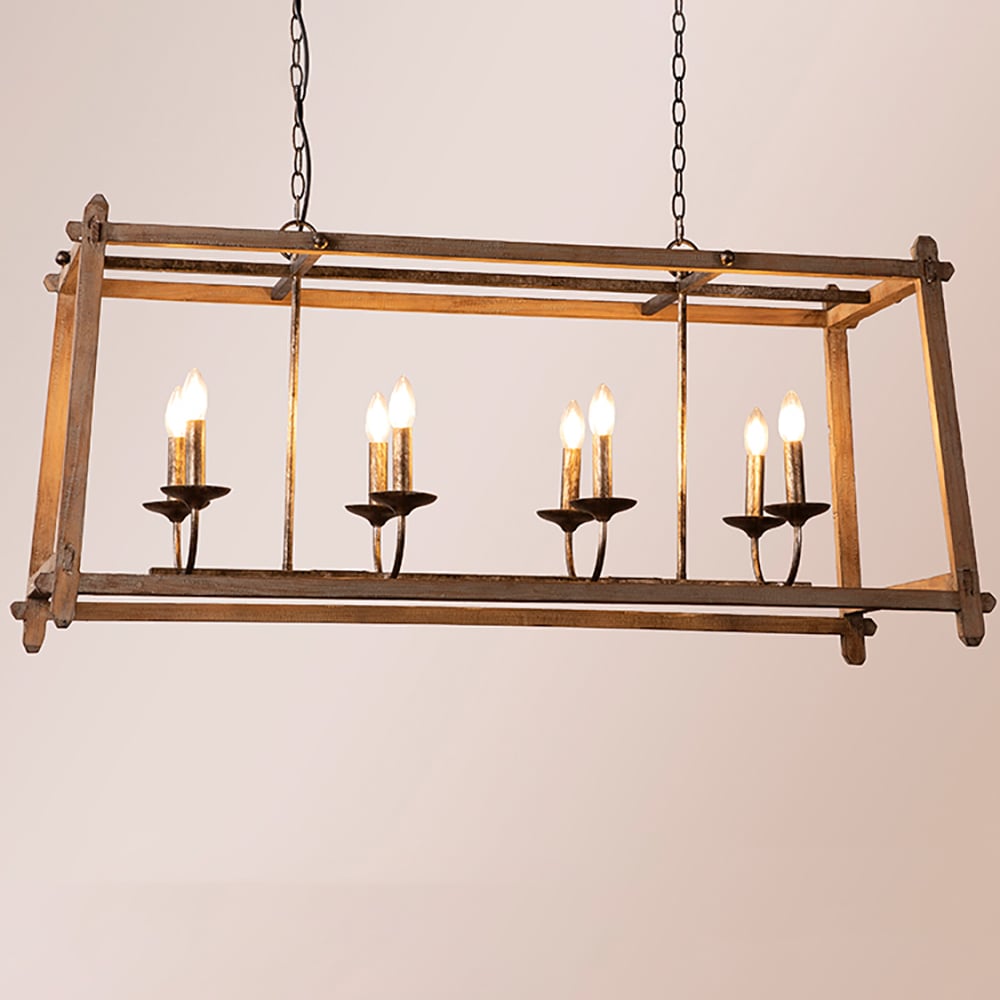 Retro Solid Wood Long Chandelier window image