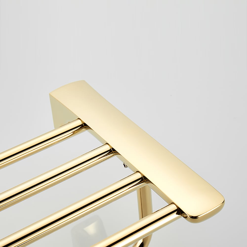Golden Wall Mounted Rustproof Bathroom Shelf with Towel Rack window image