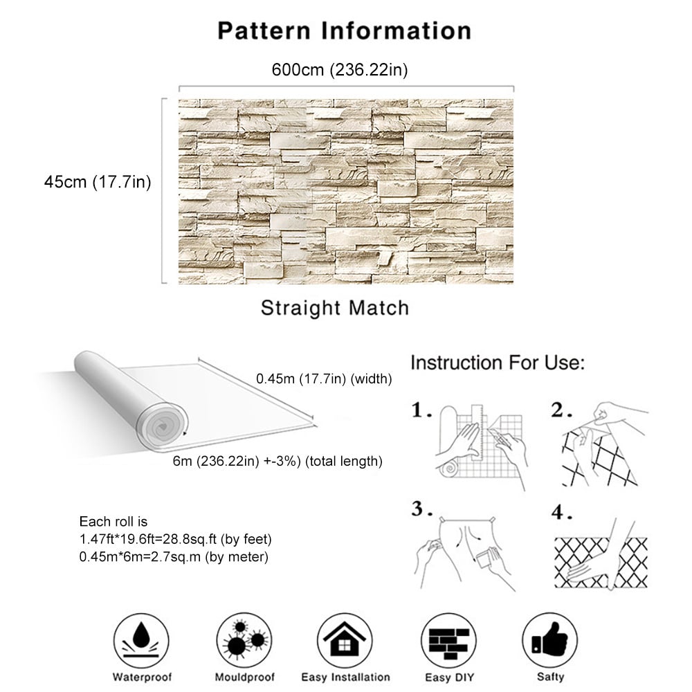 Industrail Brick Rock in Brownish Yellow 17.7″W x 19.6′L Peel and Stick Wallpaper window image