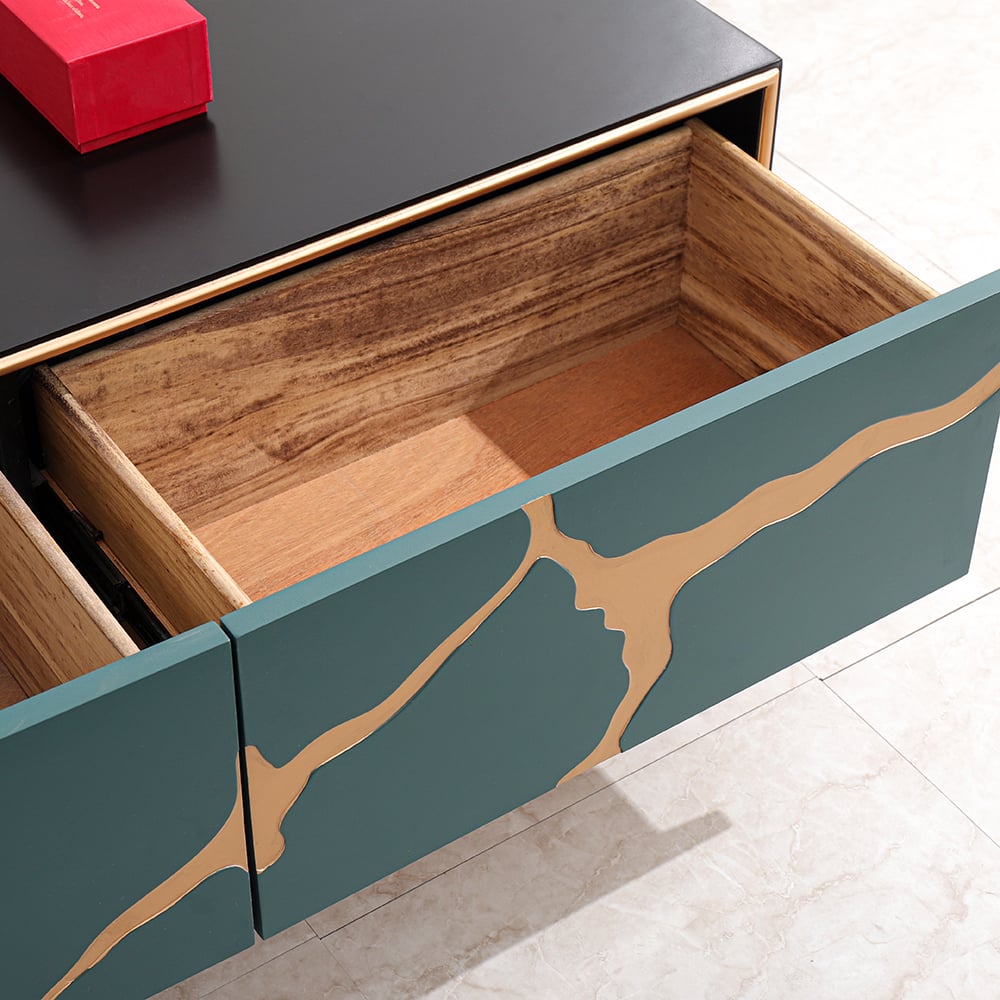 Black Contemporary Coffee Table with Drawers in MDF & Metal window image