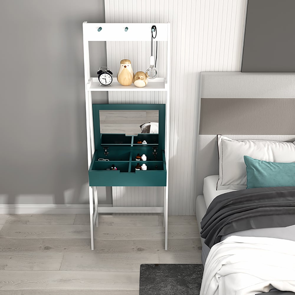 Modern Makeup Table with Shelving&Mirror&Hooks window image