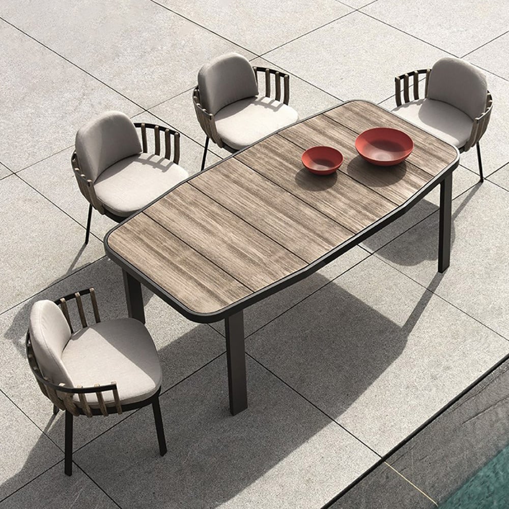 7-Pieces Outdoor Dining Set with Teak Wood Table and Armchairs Patio Dining Set window image