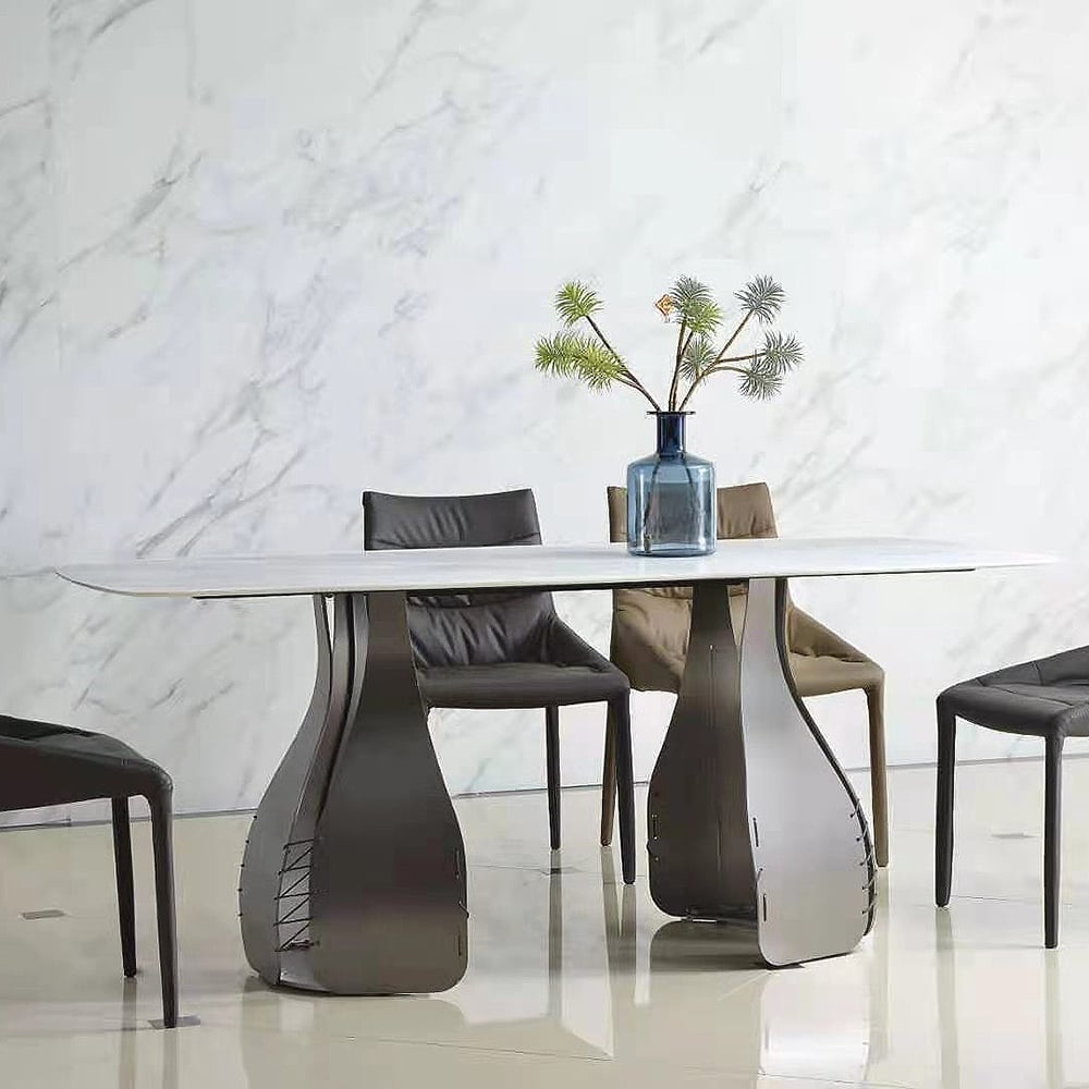 70.9" Dining Table with Sintered Stone Top & Stainless Steel Base White Rectangle window image