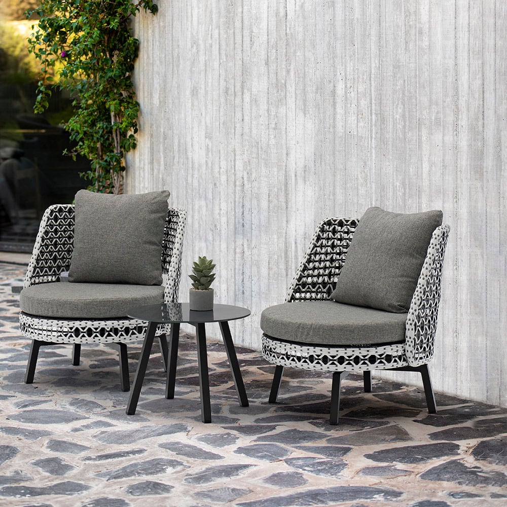 3-Pieces Aluminum Outdoor Bistro Set with Rotating Armchair and Round End Table window image