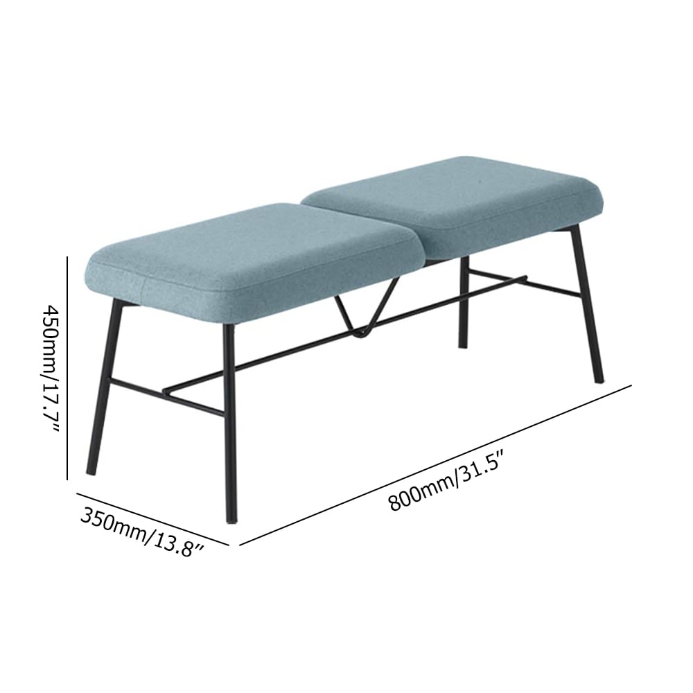 Simple Modern Blue Linen Upholstered Entryway Bench Ottoman with Metal Legs window image