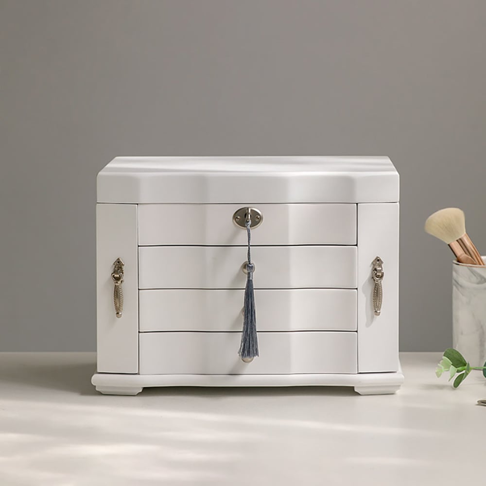 4-Tier Lockable Jewelry Box Storage Case with Drawers & Mirror window image