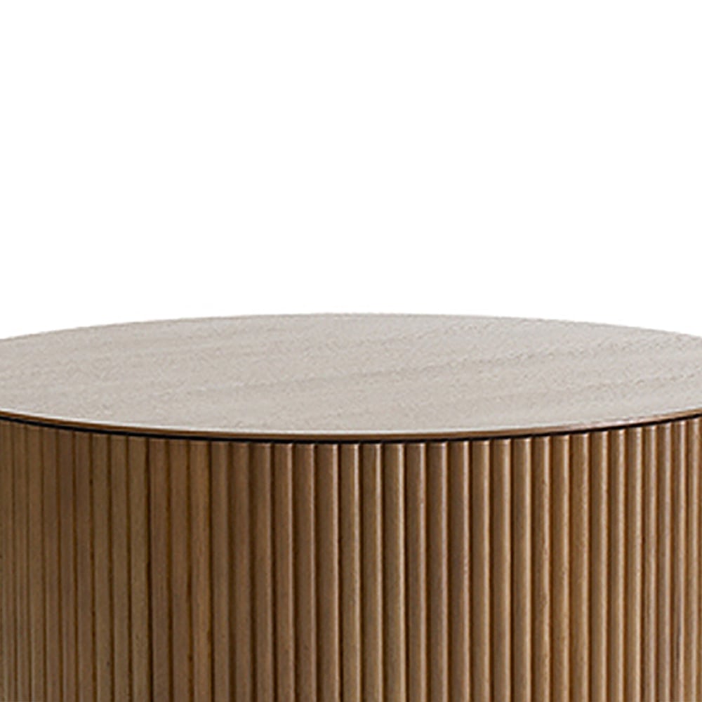 Farmhouse Round Coffee Table in Pine Wood Rustic Wooden Accent Table in Walnut window image