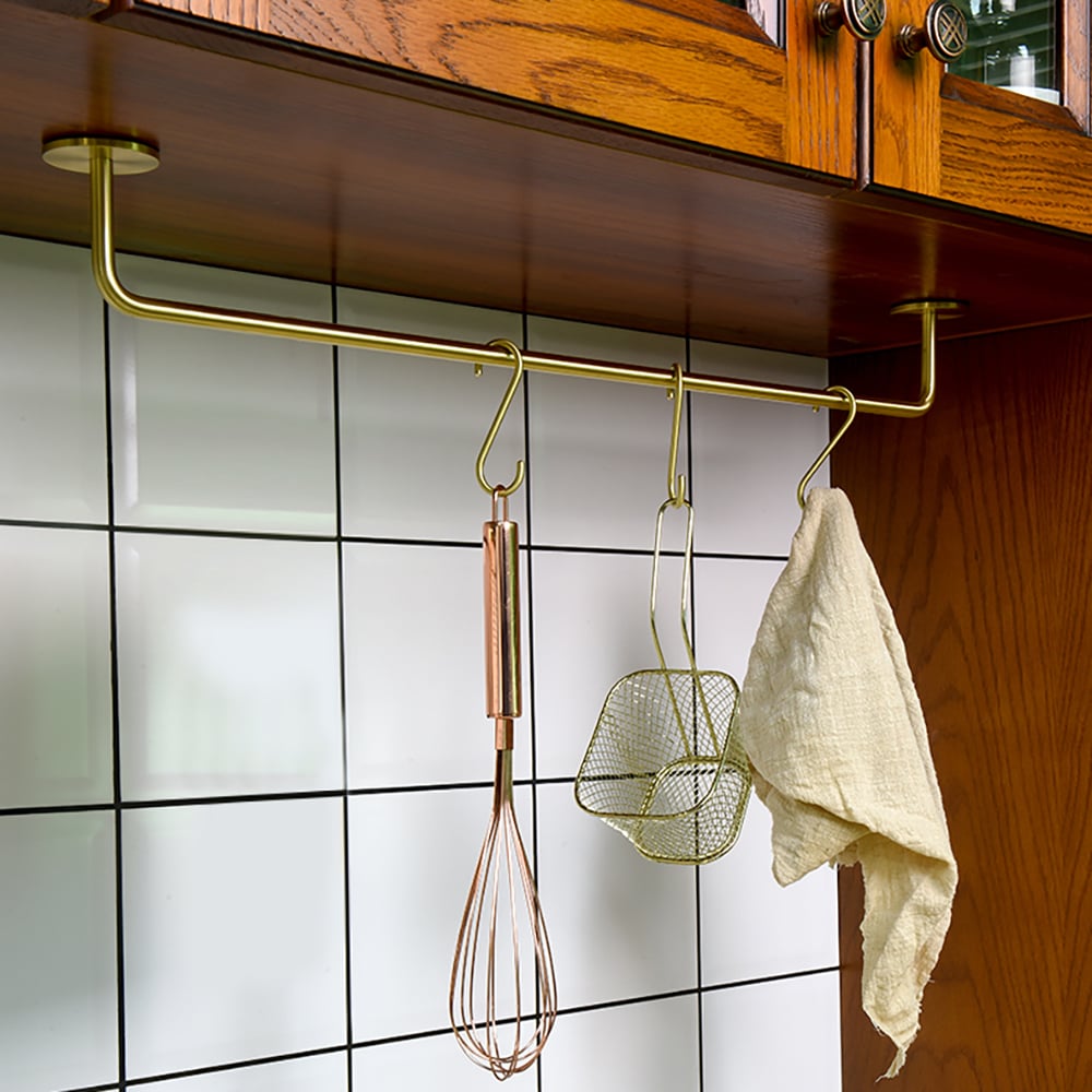 Kitchen Floating Shelves Tableware Storage Shelf with Hanging Hooks window image
