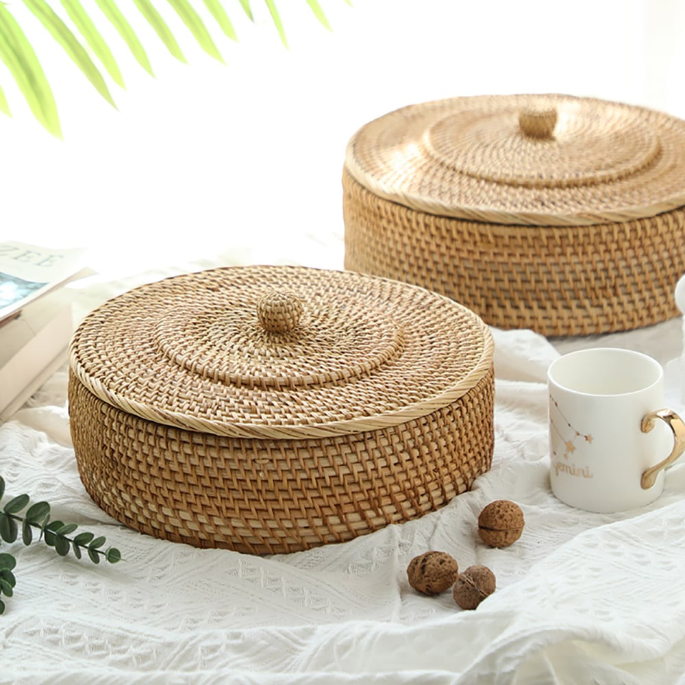 Boerderij bureau-organizer met deksel in rotan Vensterafbeelding