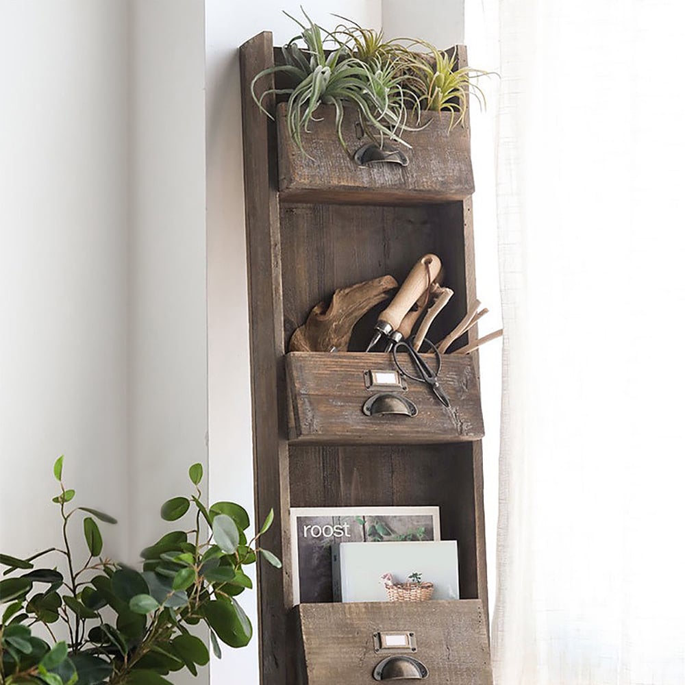 4-Tier Wooden Wall Mounted Plant Stand Tools Storage Organizer window image