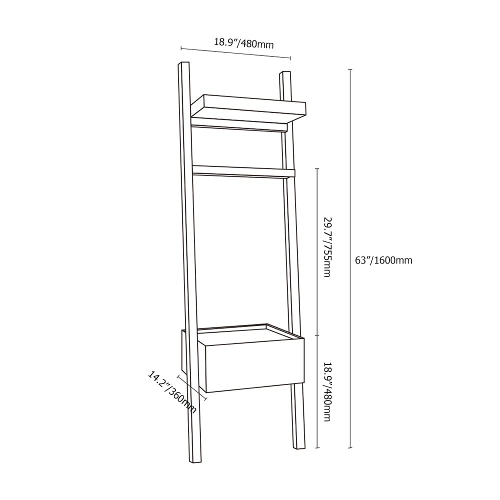Simple Ladder Bookcase Corner Shelves with Drawer & Cross-Bar window image