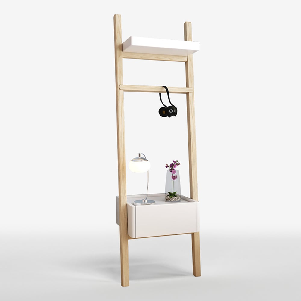 Simple Ladder Bookcase Corner Shelves with Drawer & Cross-Bar window image