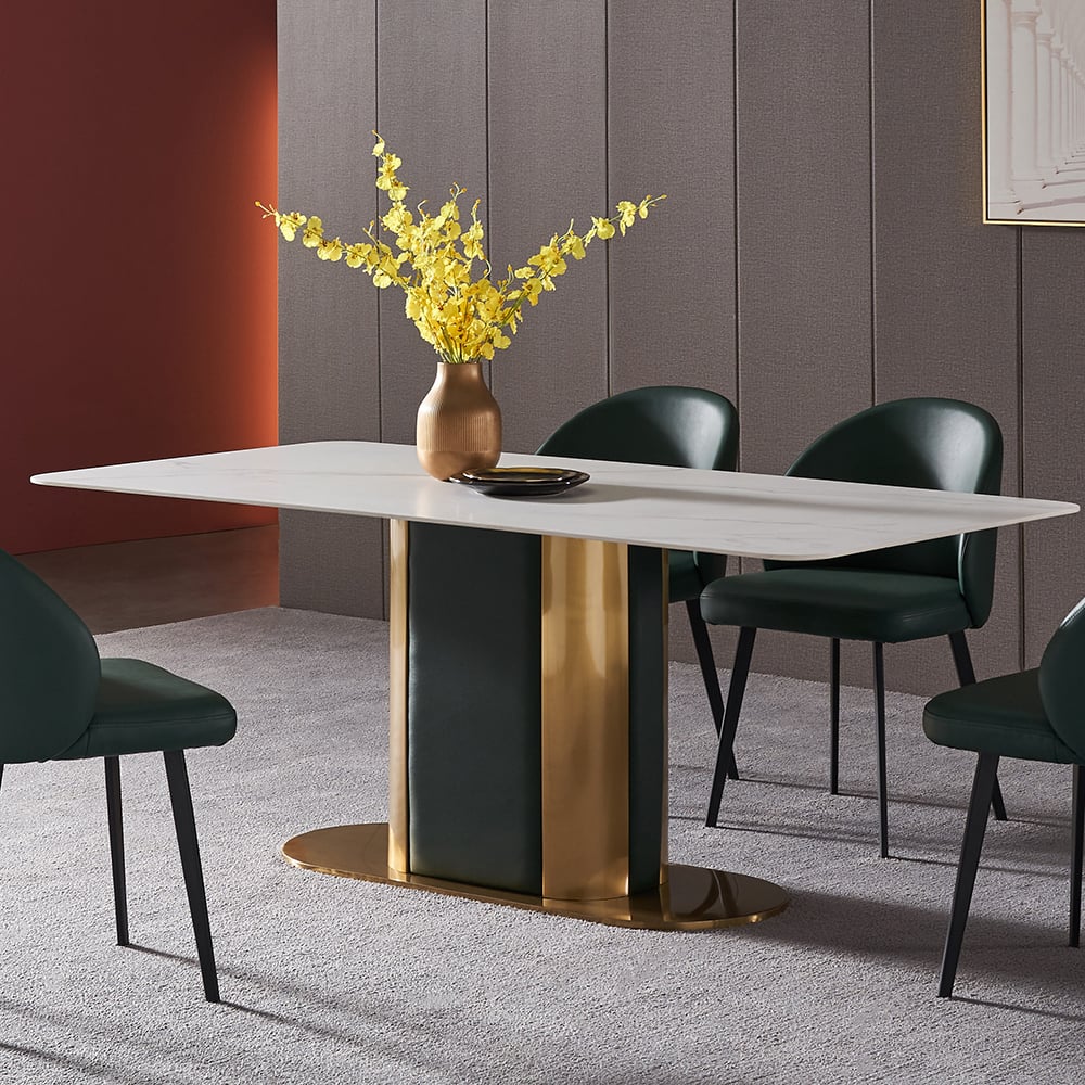 63" Modern Dining Table Rectangle Sintered Stone Top & Titanium ...