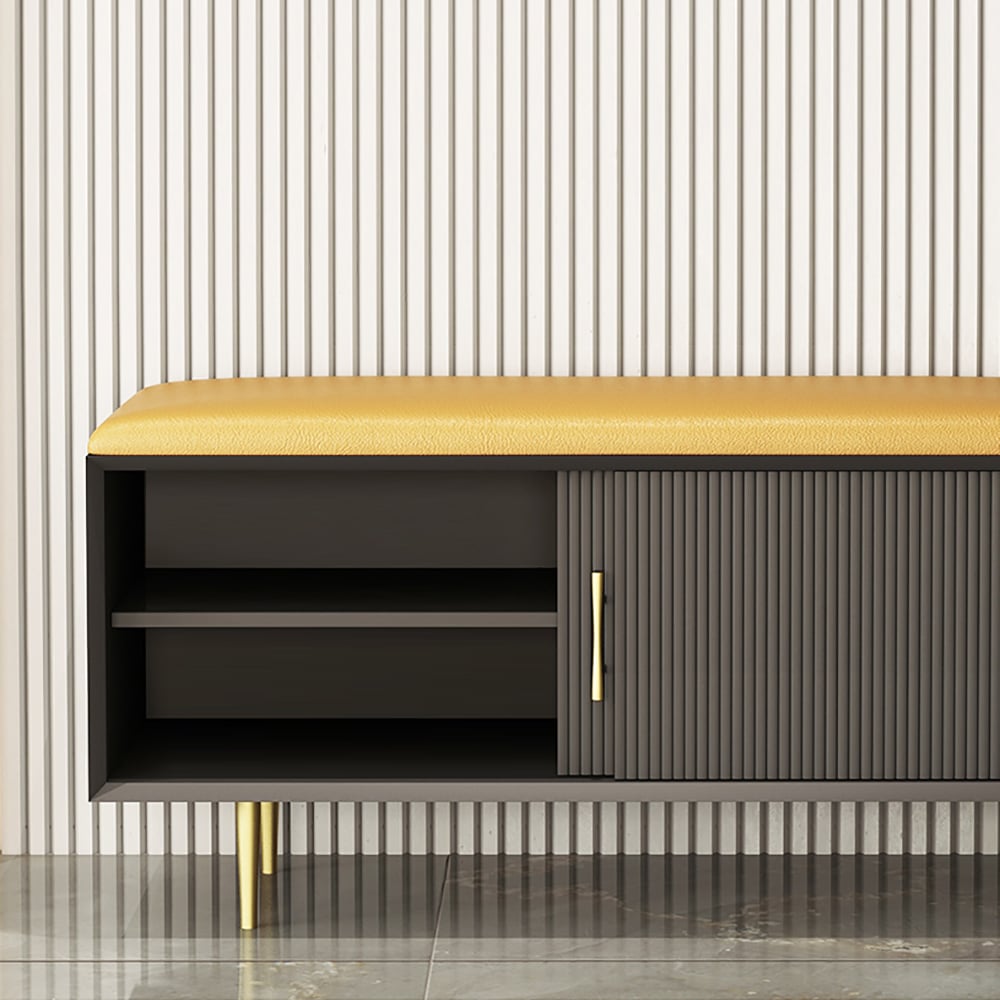 Modern PU Leather Entryway Bench Shoe Storage Bench with Gold Legs window image