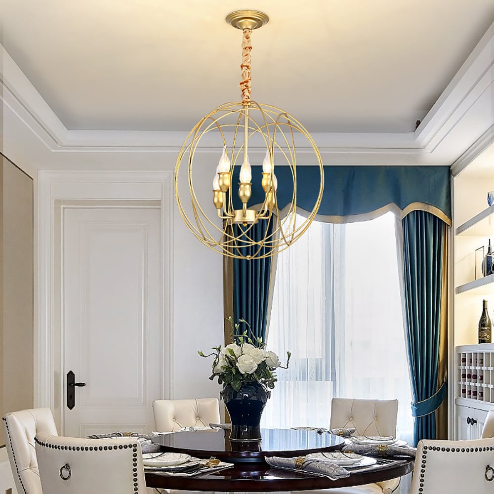 Simple And Personalized Golden Ball Round Wrought Iron Chandelier window image