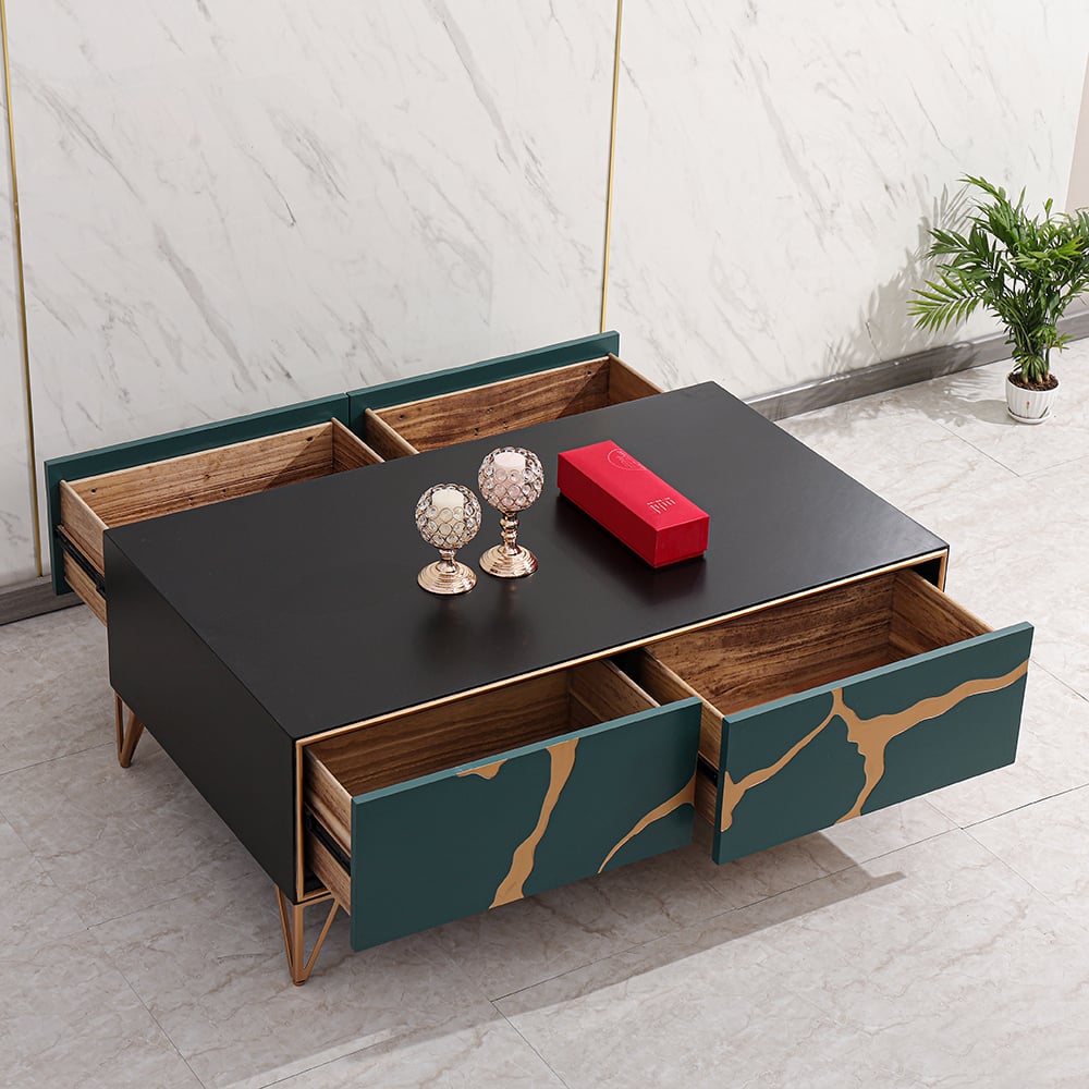 Black Contemporary Coffee Table with Drawers in MDF & Metal window image