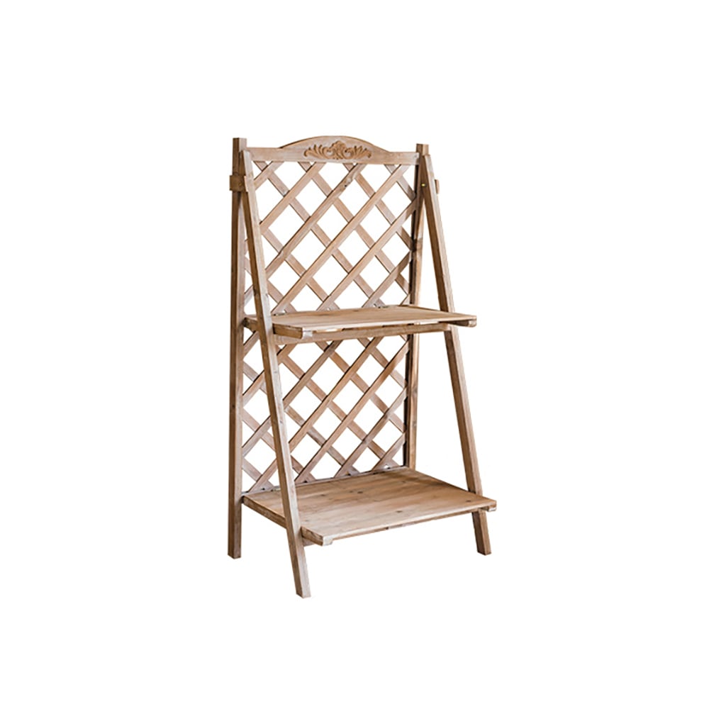 Retro 2-Tier Ladder Plant Stand Decor Storage Shelf in Wood window image