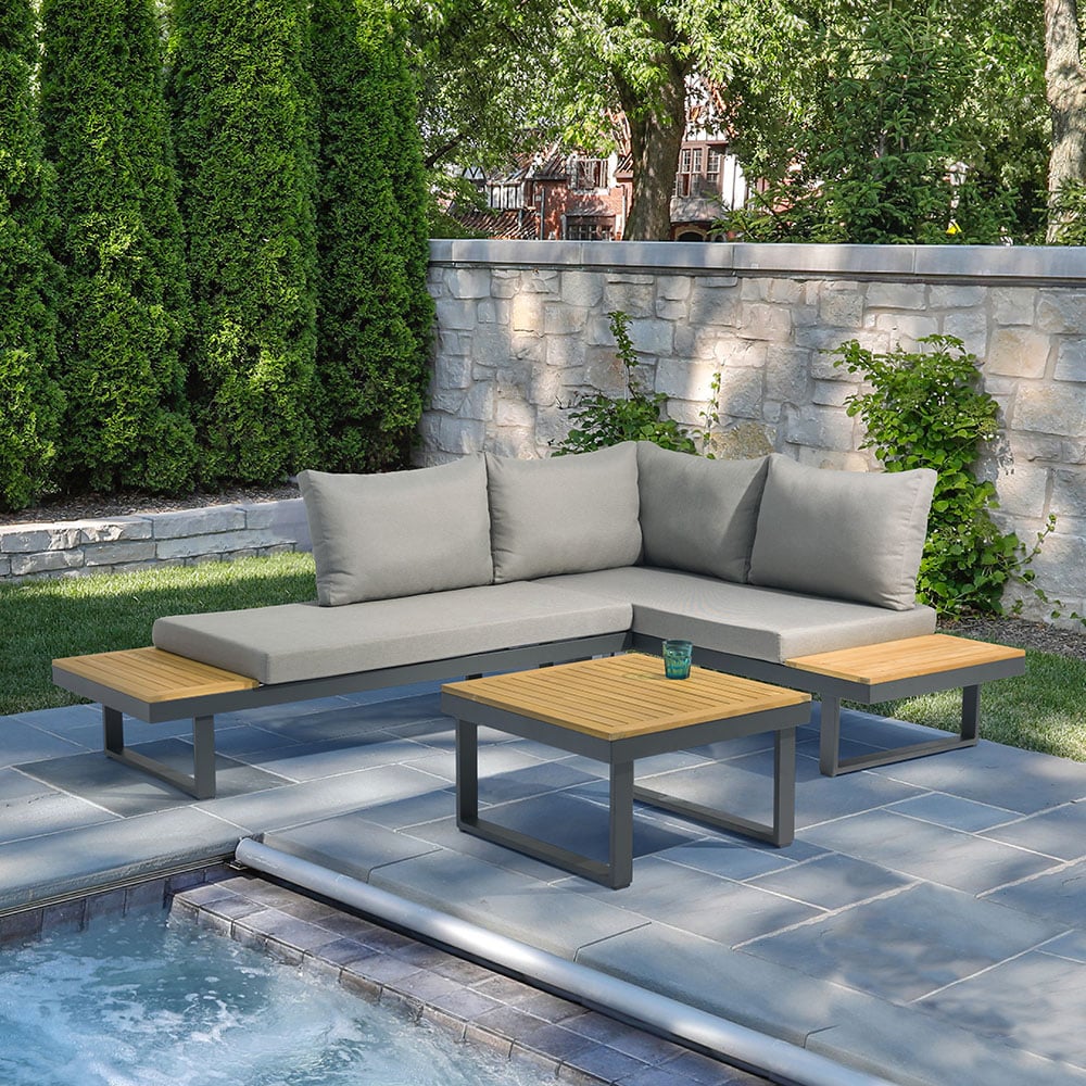 3-Pieces Sectional Outdoor Sofa Set with Build-in Side Table and Square End Table window image
