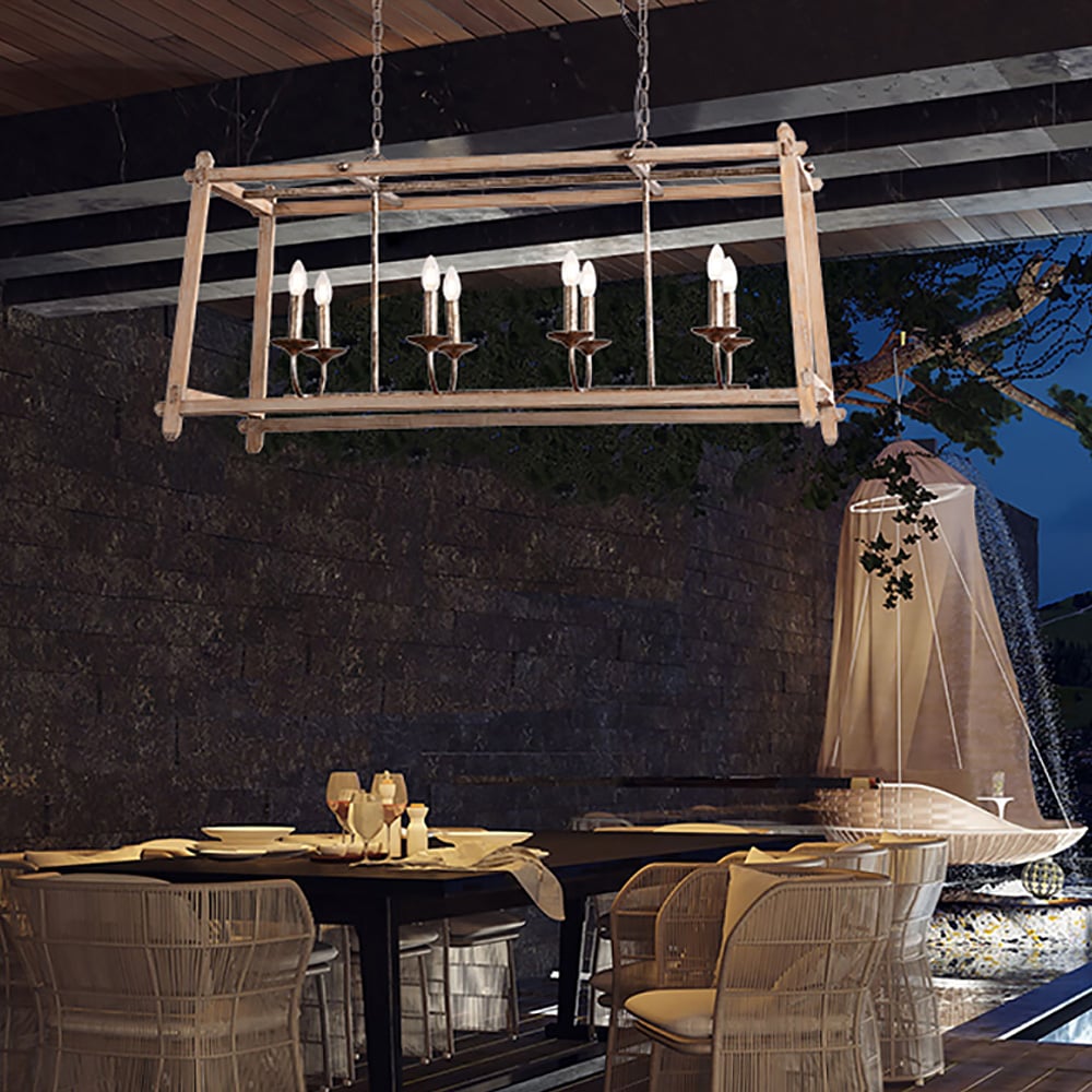 Retro Solid Wood Long Chandelier window image