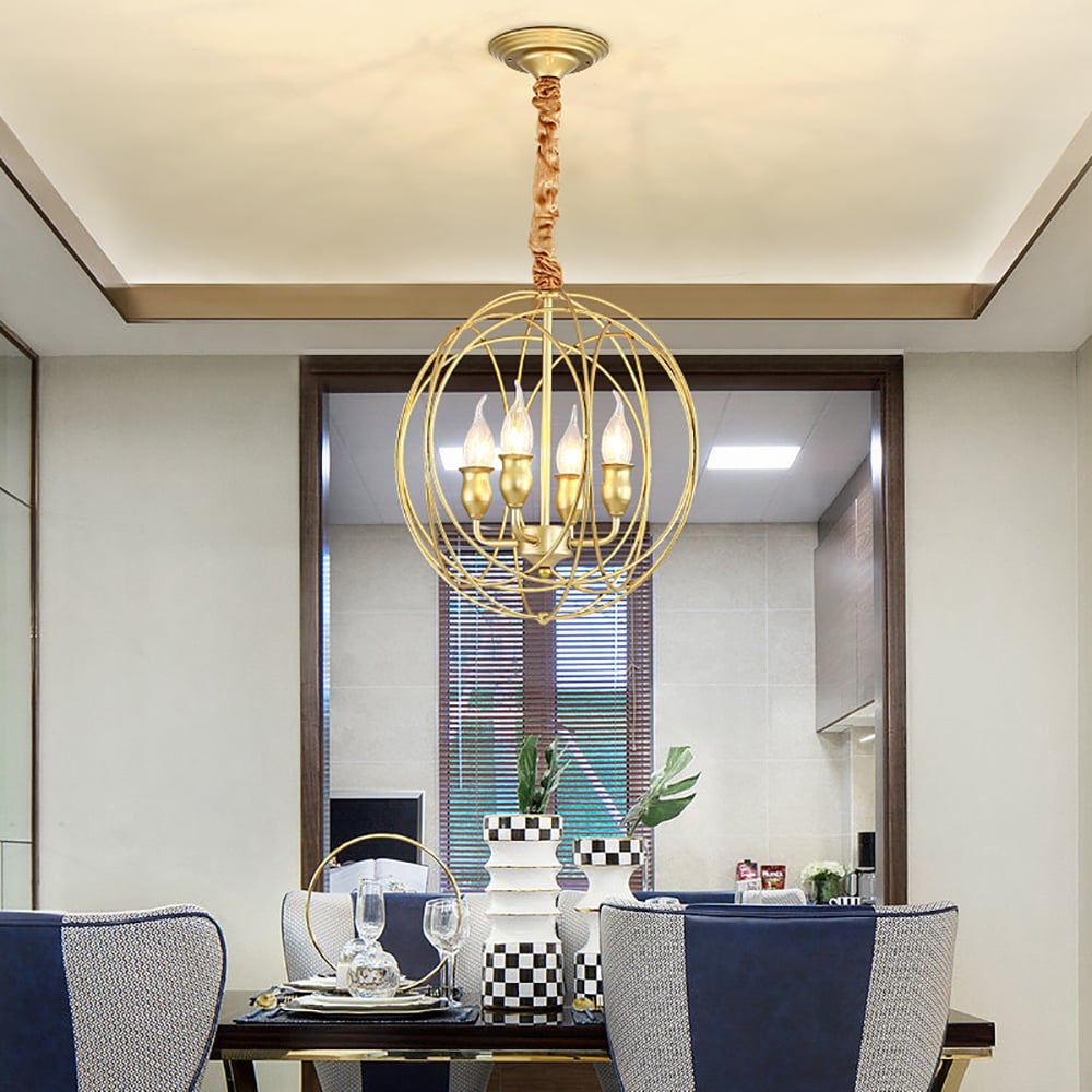Simple And Personalized Golden Ball Round Wrought Iron Chandelier window image