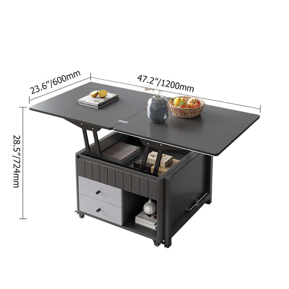 Moderne salontafel met liftblad en multifunctionele opbergtafel in wit en grijs Vensterafbeelding