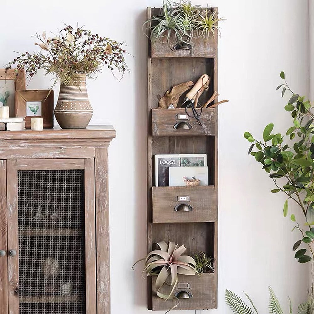 4-Tier Wooden Wall Mounted Plant Stand Tools Storage Organizer window image