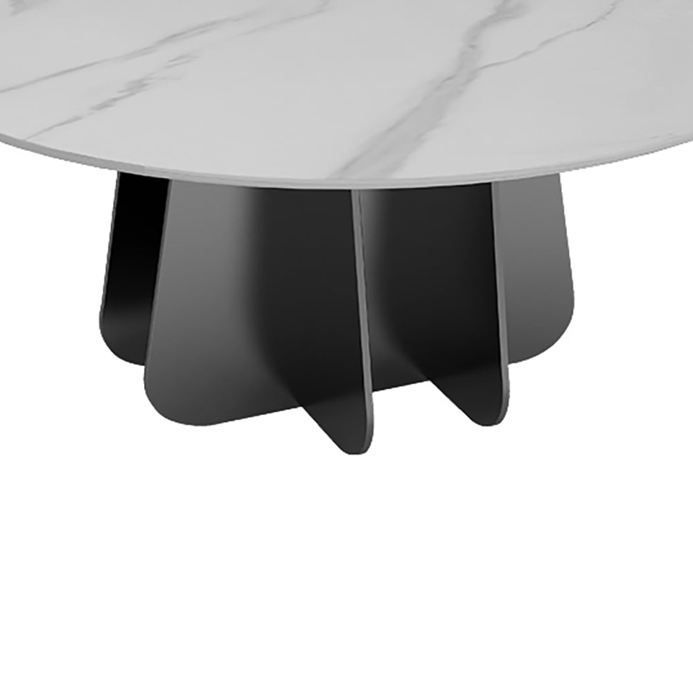 Modern & Contemporary Round Coffee Table White Sintered Stone Top & Black Steel Trestle window image