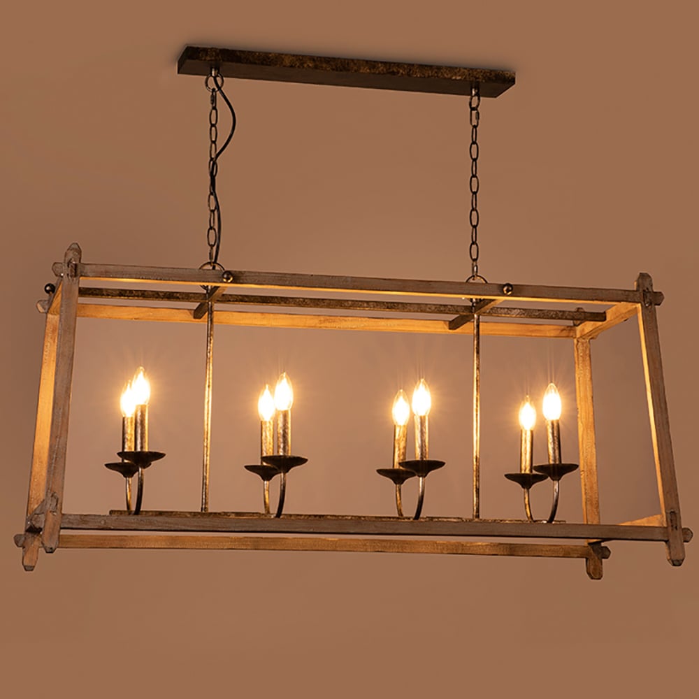 Retro Solid Wood Long Chandelier window image