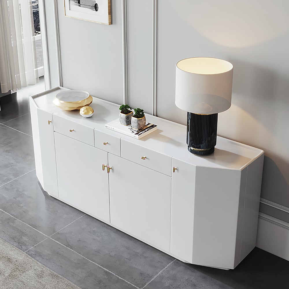 White Buffet Modern Polygonal 92" Sideboard Cabinet with Storage window image