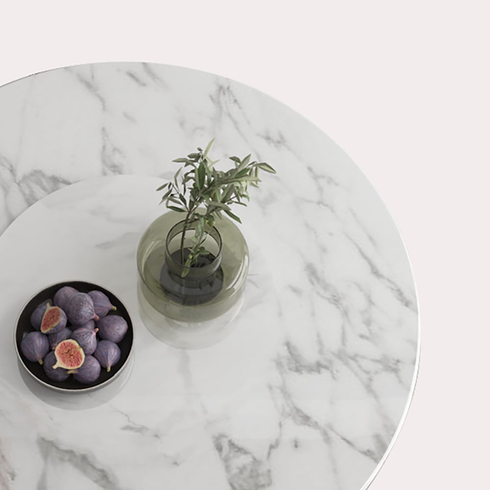 1300mm Modern Round Dining Table Marble Top & Stainless Steel Pedestal in White window image