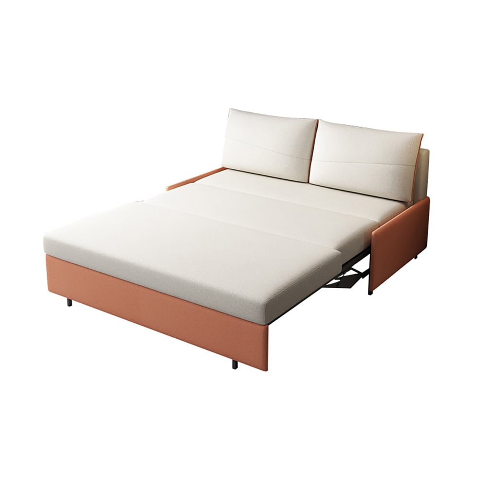 74.8" Beige&Orange Full Sleeper Sofa Leath-Aire Upholstered Convertible Sofa Bed window image