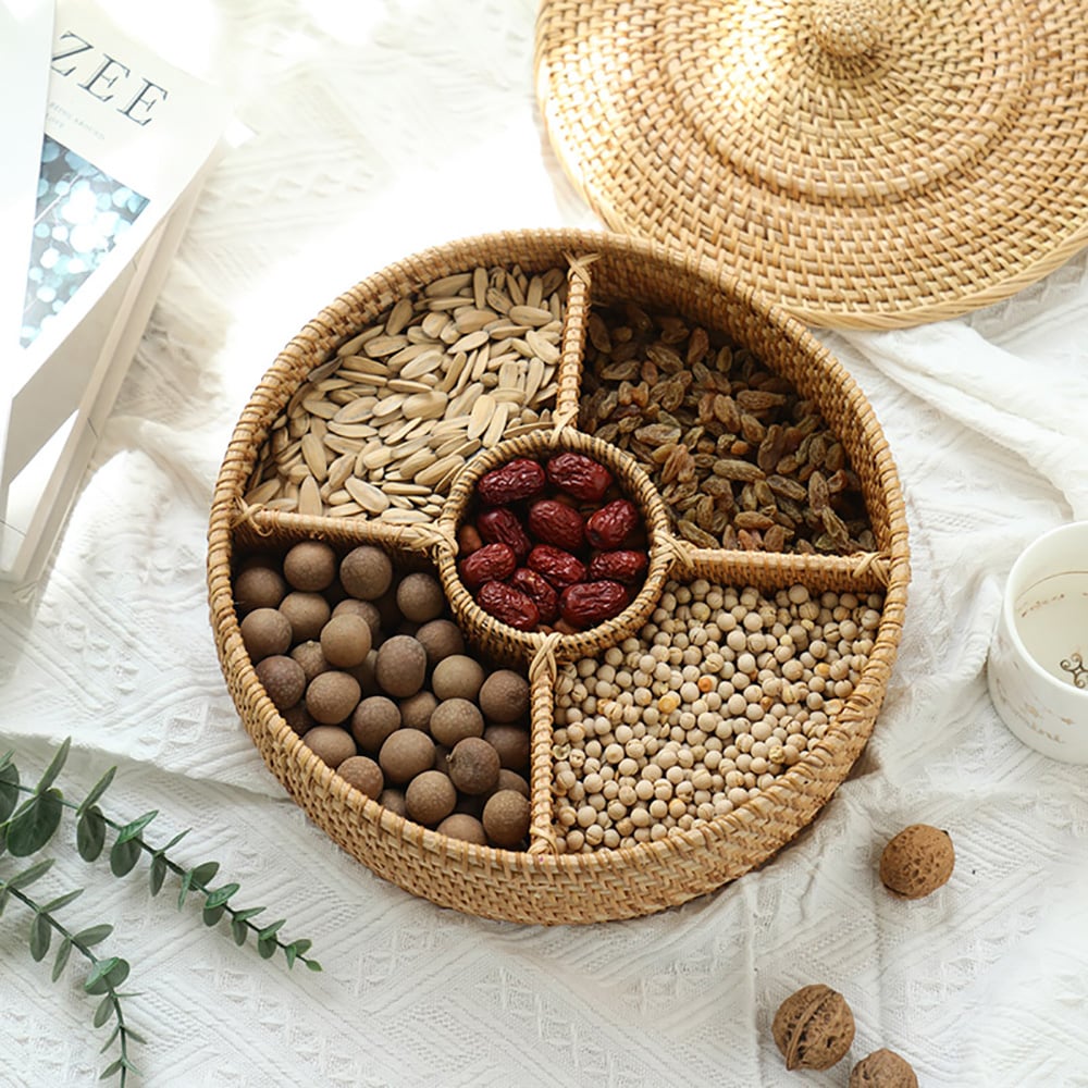 Boerderij bureau-organizer met deksel in rotan Vensterafbeelding