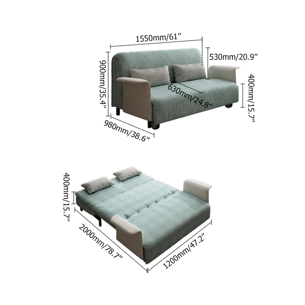 Modern 2 Seat Convertible Sofa Bed Leath-aire Full Sleeper Sofa window image