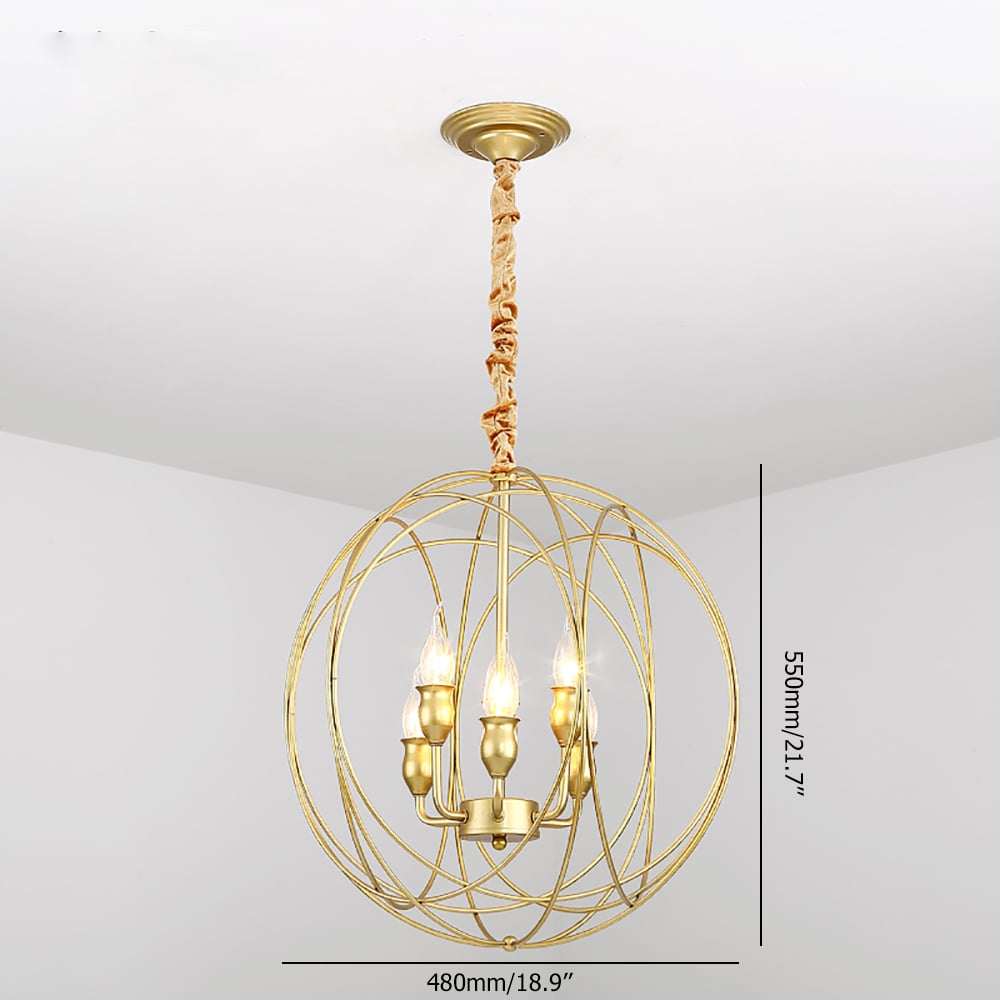 Simple And Personalized Golden Ball Round Wrought Iron Chandelier window image